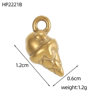 Golden ice cream cone pendant detail with heart relief, size 1.2cm x 0.6cm, weight 1.2g