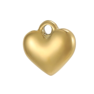 Close-up of heart pendant with polished gold finish and integrated bail for jewelry making