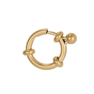 Detailed view of a gold-plated stainless steel spring clasp with polished knotted design
