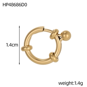 Golden stainless steel geometric sailor buckle earring with rope knot detail, 1.4cm