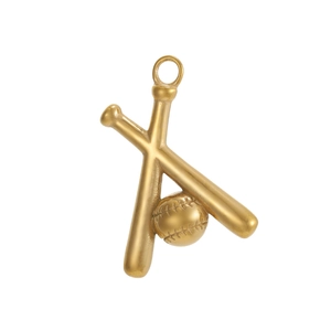 Vintage gold baseball pendant featuring crossed bats and detailed textured sports ball charm