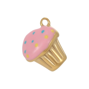 Pendentif cupcake en émail rose avec détails dorés pour la création de bijoux DIY