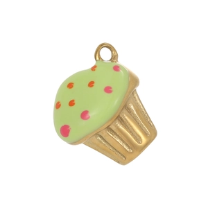Détail du pendentif cupcake émaillé vert avec socle en métal doré pour la création de bijoux