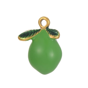 Pendentif en forme de citron vert émaillé avec feuilles dorées pour bijoux DIY