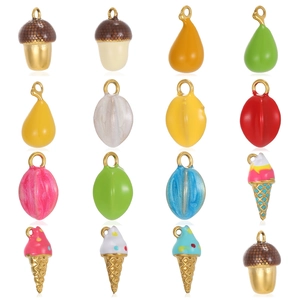 Colorful 18K gold plated ice cream and acorn resin charms for DIY jewelry making