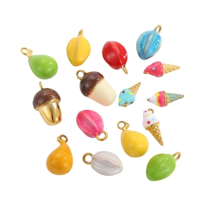 Set of 15 colorful enamel ice cream and leaf charms for DIY 18K gold stainless jewelry
