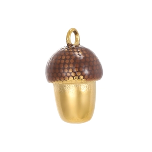 Detailed golden acorn pendant with textured brown enamel cap on white background