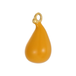 Close-up of mustard yellow teardrop pendant with 18K gold plated metal ring loop