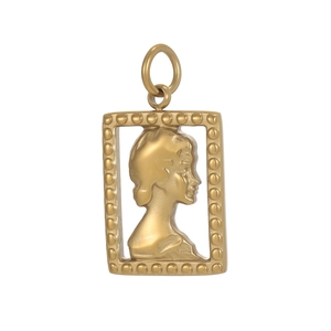 Vintage stainless steel rectangular pendant featuring a classic female relief in gold