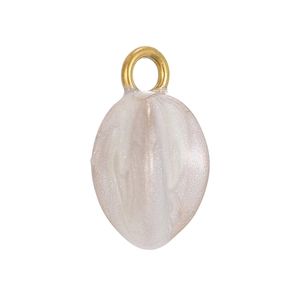Detailed macro of a teardrop-shaped pearlescent resin pendant with a golden loop for DIY