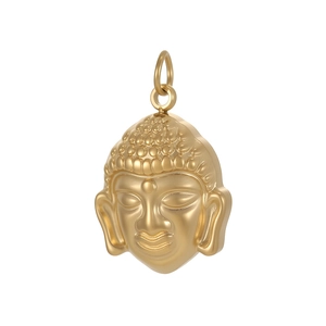 Vintage gold stainless steel Buddha head pendant with textured geometric carving