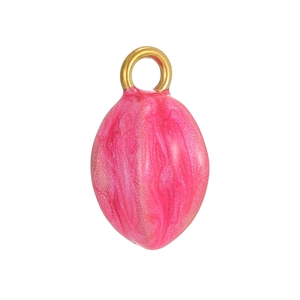 Pink marble texture seed-shaped pendant with gold ring clasp on white background