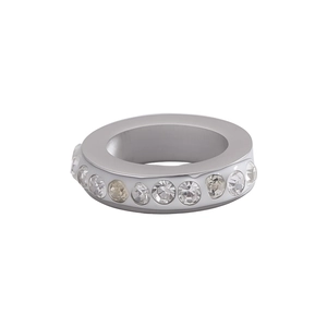 Polished stainless steel eternity ring featuring a full circle of round clear crystals