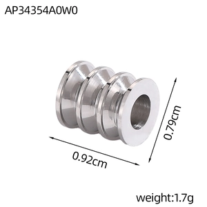 Macro detail of cylindrical stainless steel spacer bead showing 0.92cm x 0.79cm dimensions