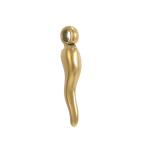 Gros plan d'un pendentif corne italienne cornicello doré avec un large fermoir poli