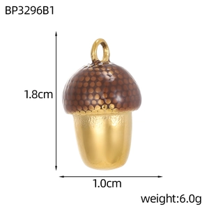 Detailed size view of an acorn charm pendant with dimensions 1.8cm by 1.0cm in gold