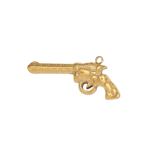 Détail d'un pendentif revolver en or vintage avec gravures florales pour bijoux DIY