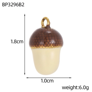 Detailed view of acorn pendant showing 1.8cm height and 1.0cm width measurements