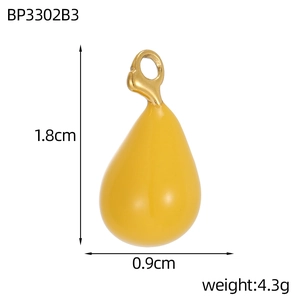 Detailed size specifications for yellow enamel teardrop pendant with dimensions and weight