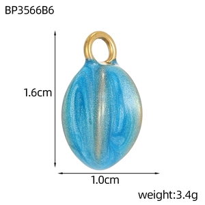 Detail of blue oval resin pendant with gold ring showing 1.6cm height and 1.0cm width