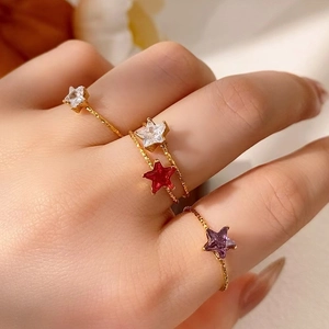 Anello ondulato dorato con strass colorati a stella da donna, gioielli minimalisti