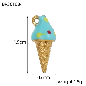 Close-up of 18K gold ice cream pendant showing 1.5cm height and 0.6cm width dimensions