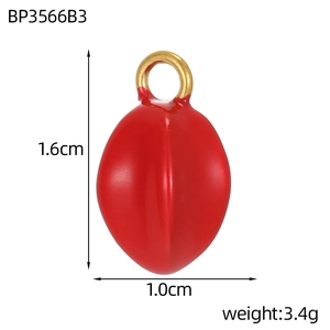 Detail view of 1.6cm red enamel oval pendant with dimensions and weight info