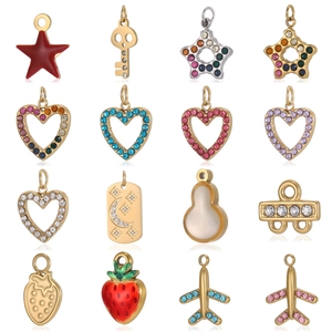 Set of 16 assorted stainless steel charms with crystals and enamel for DIY jewelry