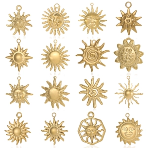 Vintage Gold Stainless Steel Sun Pendant Only Anthropomorphic Smiley Face Sun Starburst Charm For DIY Jewelry Making Accessories
