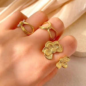 Minimalistischer Edelstahl Offener Ring Für Damen Eleganter Unregelmäßiger Blumenknoten Schleife Verstellbarer Fingerring Schmuck