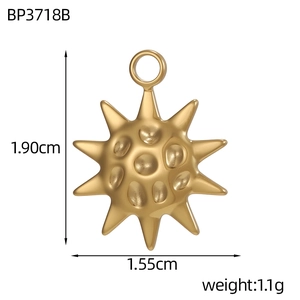 Detailed view of 3D golden sun charm measuring 1.90cm by 1.55cm for DIY jewelry making