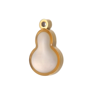 Macro view of a gold-framed Wu Lou pendant featuring an elegant white stone inlay