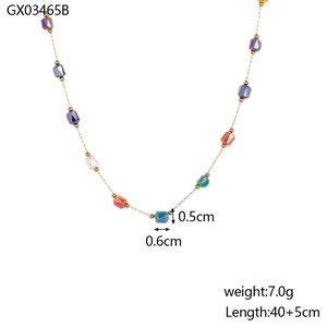 Bohemian double-layer necklace with multicolor crystal beads and gold-tone chain
