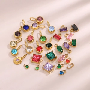 Colorful zircon jewelry pendants with gold metal base for DIY necklace jewelry making