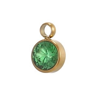 Elegant gold plated round pendant featuring a faceted green zircon gemstone in a bezel setting