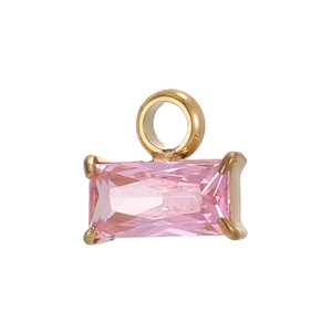 Rectangle emerald-cut pink zircon pendant with gold four-prong setting for DIY jewelry