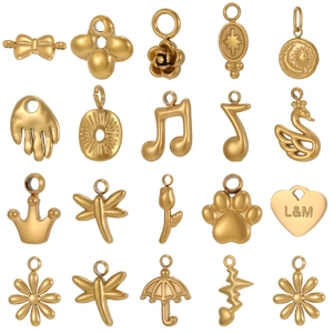 Breloques de Pendentif DIY en Acier Inoxydable Vintage Électroplaqué Or Argent Cygne Fleur Note de Musique Coeur