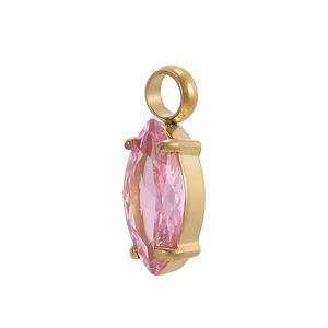 Pink marquise cubic zirconia charm pendant with gold plated base and large bail hook