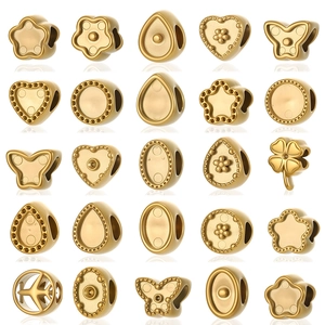 Pendentifs Charms en Acier Inoxydable en Forme de Cœur Papillon Fleur Étoile Trèfle pour la Fabrication de Bijoux DIY Bracelet Collier Or