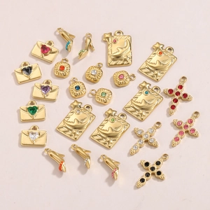 Assorted DIY 18k gold plated heart, moon and star pendants with colorful zircon inlays