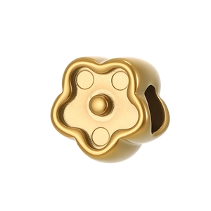 Pendentif fleur à cinq pétales en acier doré mat avec perle centrale et trous latéraux