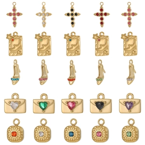 Vintage Stainless Steel Pendant DIY Jewelry Accessory Cross Heart Envelope Tarot Style Colorful Rhinestone Inlaid Charm