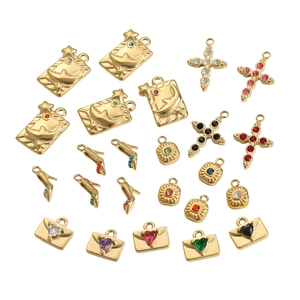 Gold plated stainless steel charms set with colorful crystals for DIY jewelry making