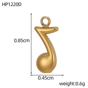 Détail d'un pendentif en forme de croche en acier inoxydable doré avec dimensions