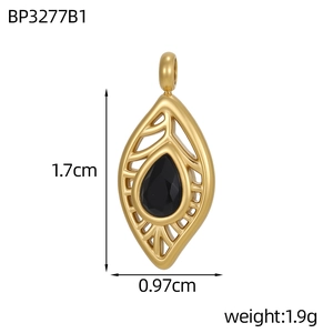 Tableau des tailles du pendentif feuille dorée orné d'une pierre noire en forme de poire