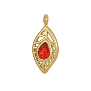 Pendentif feuille dorée exquis avec pierre rouge en forme de larme pour bracelet DIY