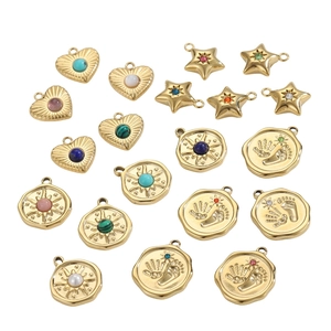 Golden stainless steel evil eye pendants in heart and star shapes for DIY jewelry making