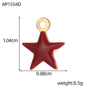 Star-shaped gold pendant with red enamel inlay showing 1.04cm height dimensions