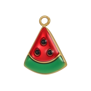 Minimalistischer Emaille Wassermelone Anhänger mit Goldrand für DIY Schmuckherstellung