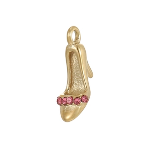 Elegant gold high heel pendant charm with five sparkling pink zircons for necklaces